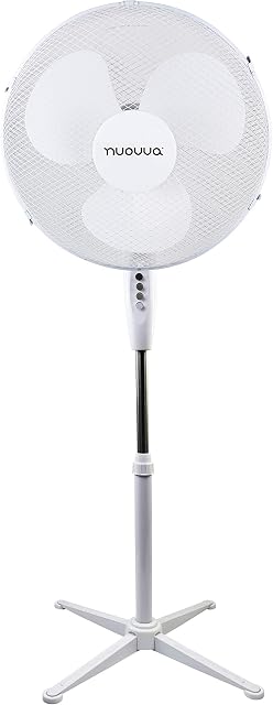 nuovva 16 Inch Oscillating Cooling Pedestal Fan with Folding Base and Adjustable Height and Tilt 3-Speed White (16 Standing Fan)