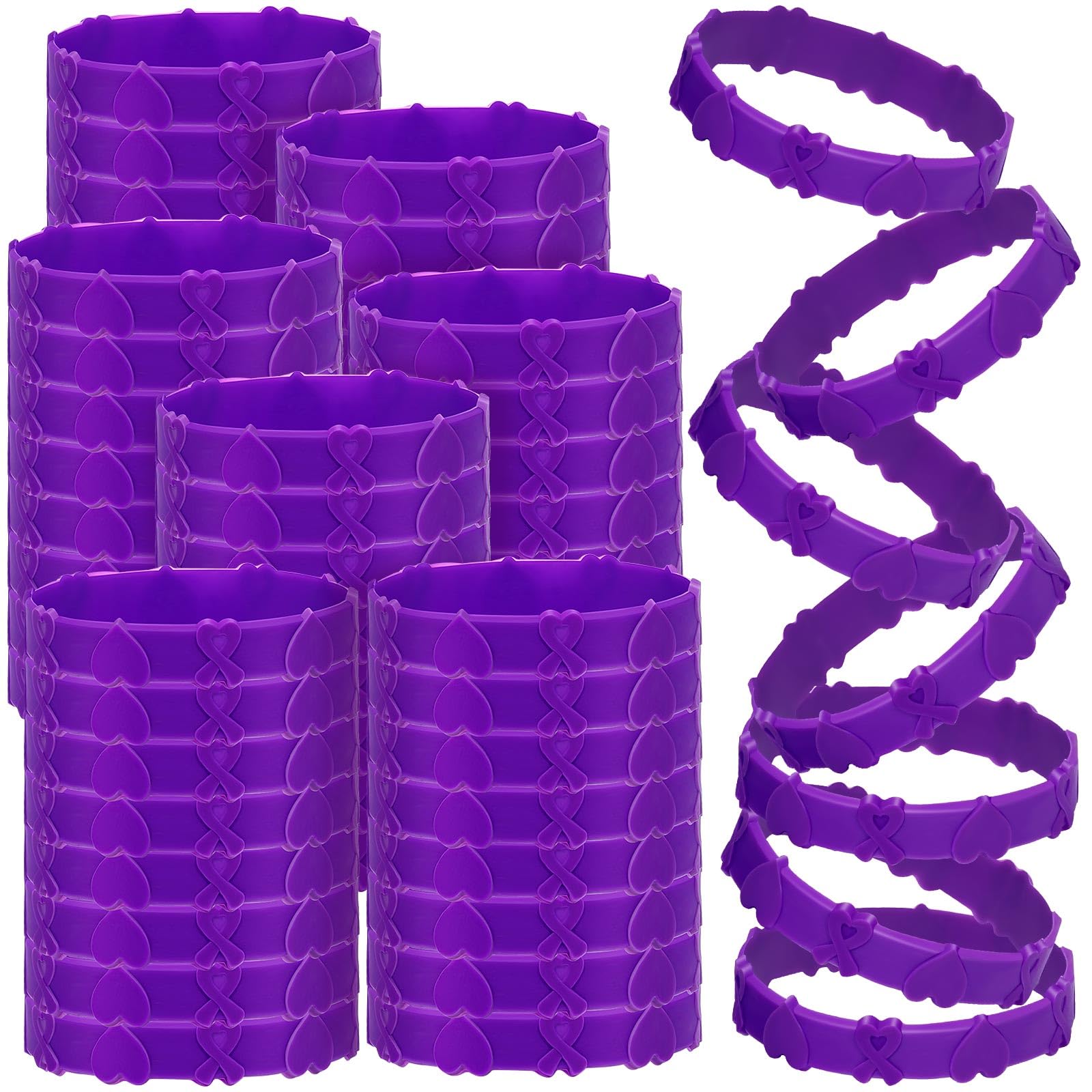 Snapklik.com : 100 Pieces Purple Ribbon Awareness Silicone Bracelets ...