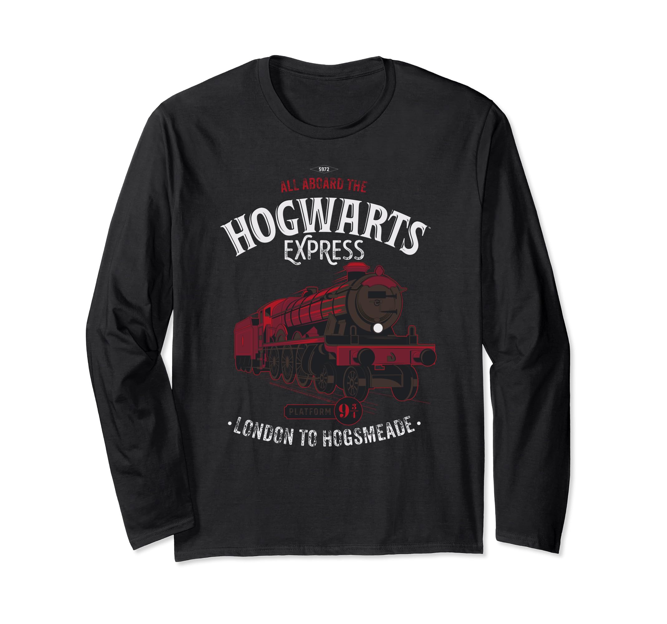 Harry Potter Hogwarts Express Long Sleeve Baseball Tee - Officially Licensed, 100% Cotton, White/Black, Size Small