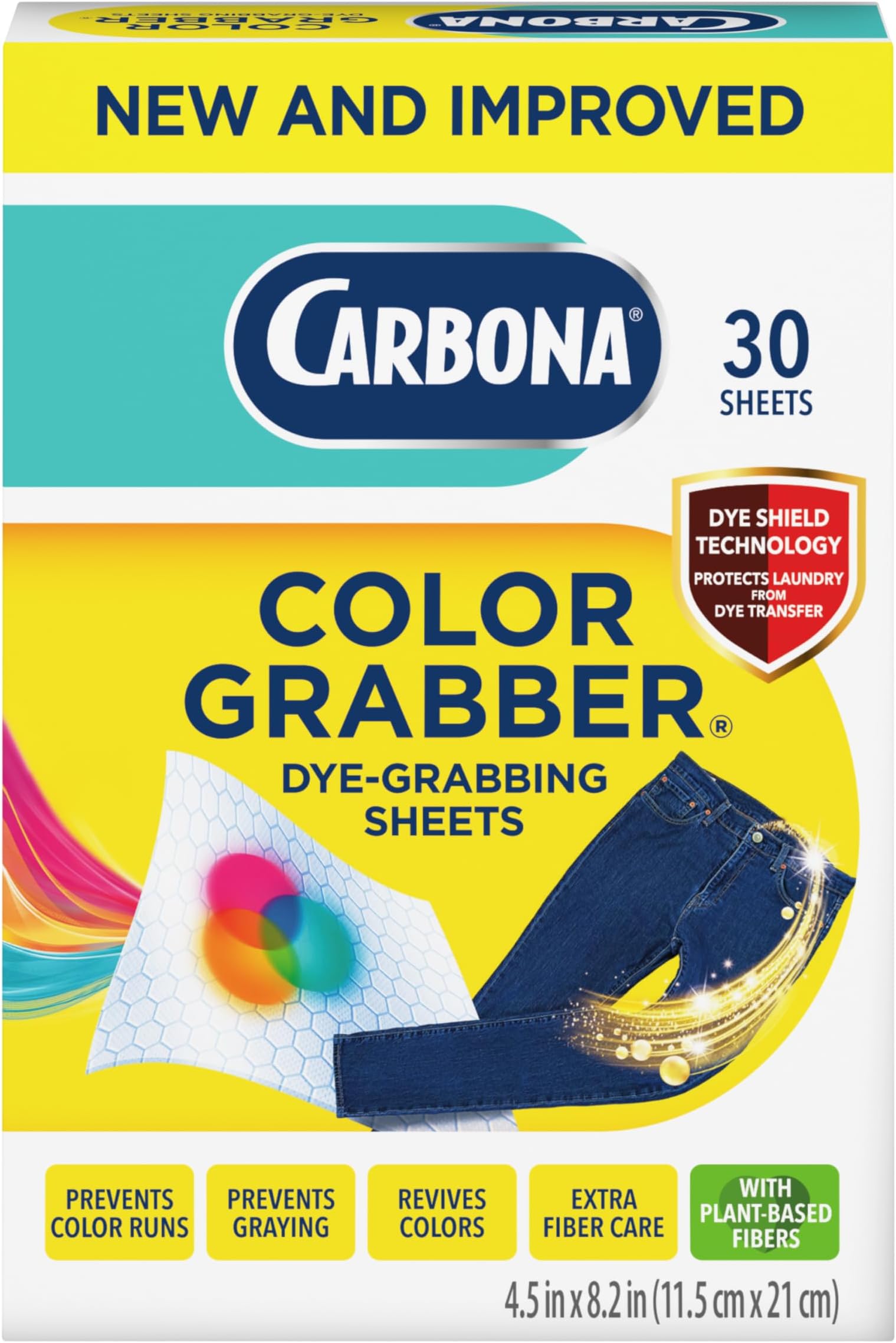 Carbona Color Grabber (30 Sheets), Prevents Color Runs & Dye Transfer in Mixed Loads, Helps Prevent Graying, Revives Colors, Plant-Based Fibers