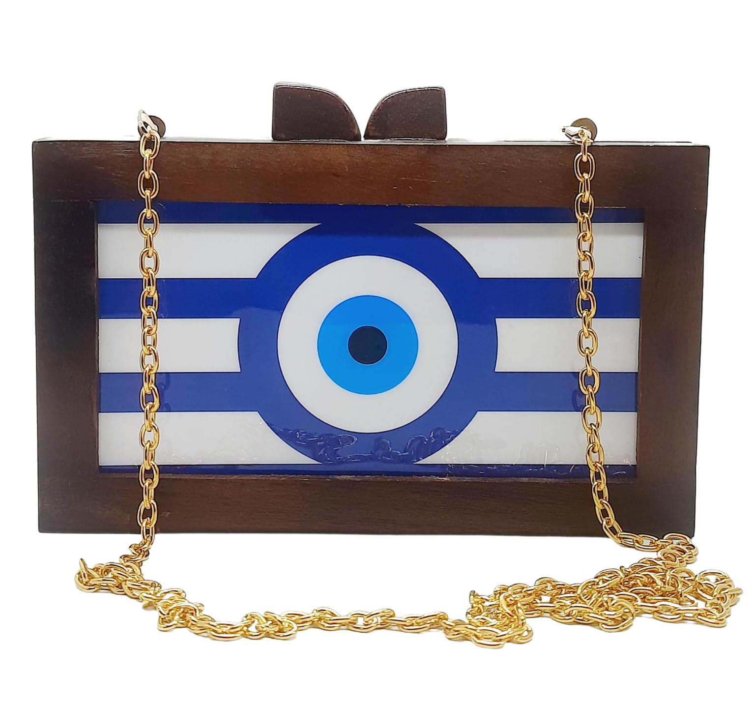 Trend OverseasWomen's Wooden Printed Rectangle Ethnic Clutch Bag/Bridal Purse/Handbag_Crossbody Sling Bags Detachable Chain for Bridal, Casual & Party Wear