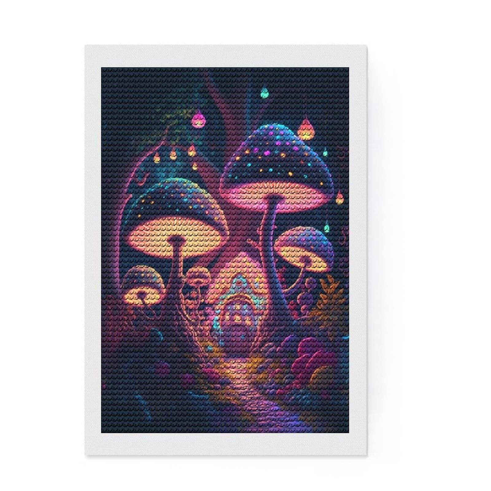 Junmoney Psychedelic Mushrooms Diamond Art Kit 8"x12", Easy Handmade Project, Nice Detail and Sparkle, Office Decor, Birthday Gift, Easy to Enjoy