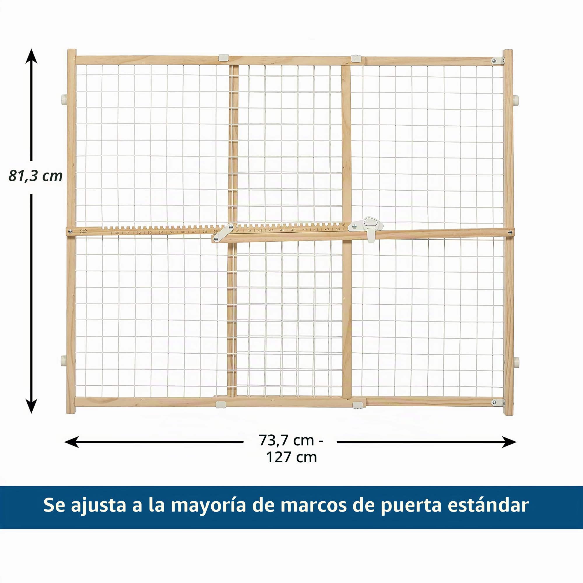 MidWest Homes for Pets - Puerta de seguridad de malla de alambre para mascotas, extensible de 73,6 a 127 cm de ancho, 81,3 cm de alto, de madera y alambre con recubrimiento en polvo
