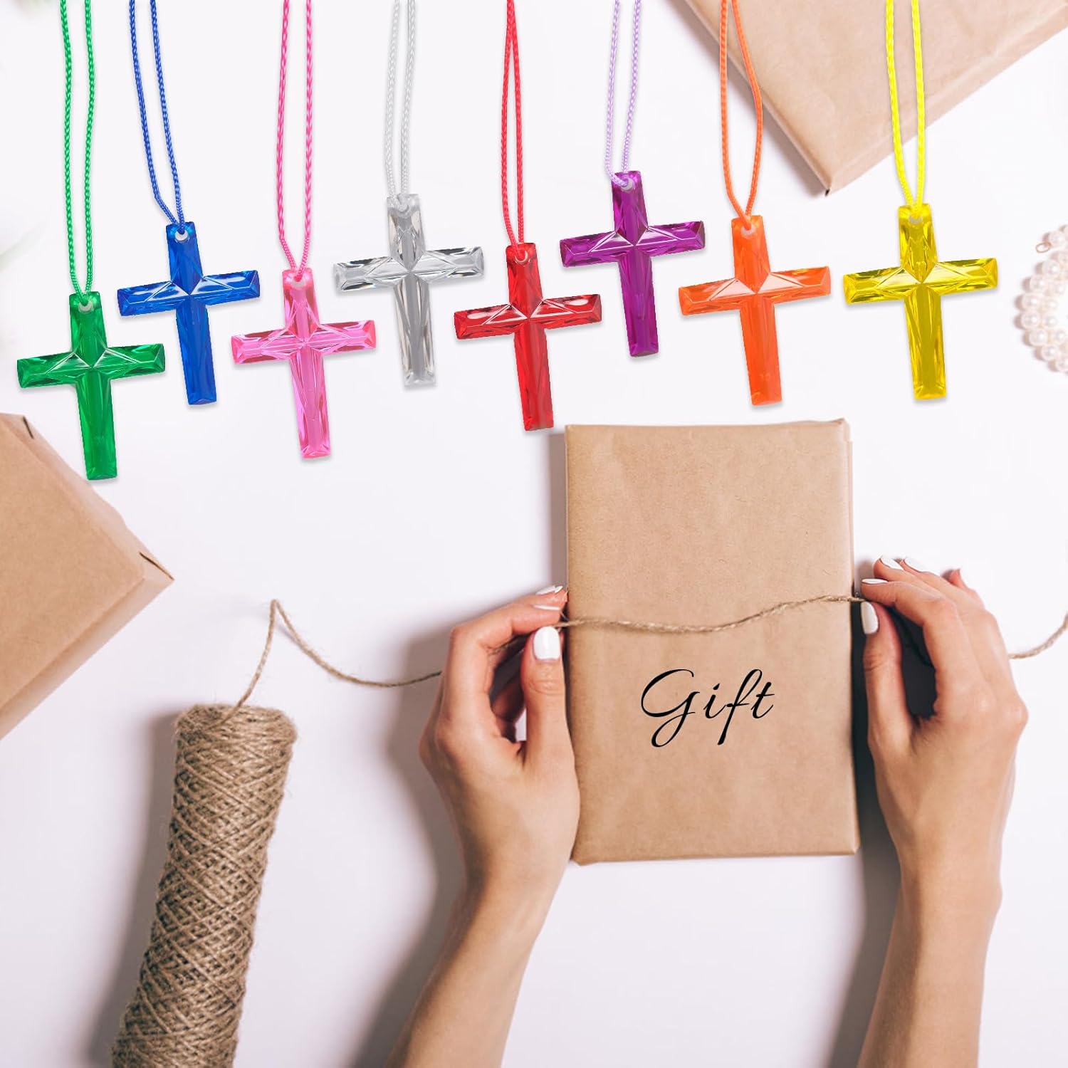 304 Pcs Crystal Cross Necklace Multicolor Cross Necklace Bulk Colored Cross Necklaces Plastic Crystal Cross Necklace Easter Egg Fillers for School Prizes Christian Religious Party Favors Supplies
