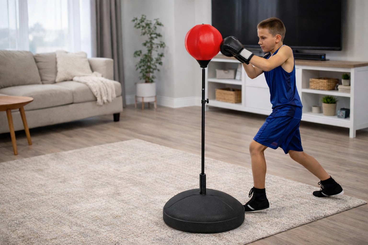 FFitness PUNCHING BALL BAMBINI ADOLESCENTI CON BASE RIEMPIBILE E ASTA REGOLABILE | SACCO BOXE PUGILATO ALLENAMENTO