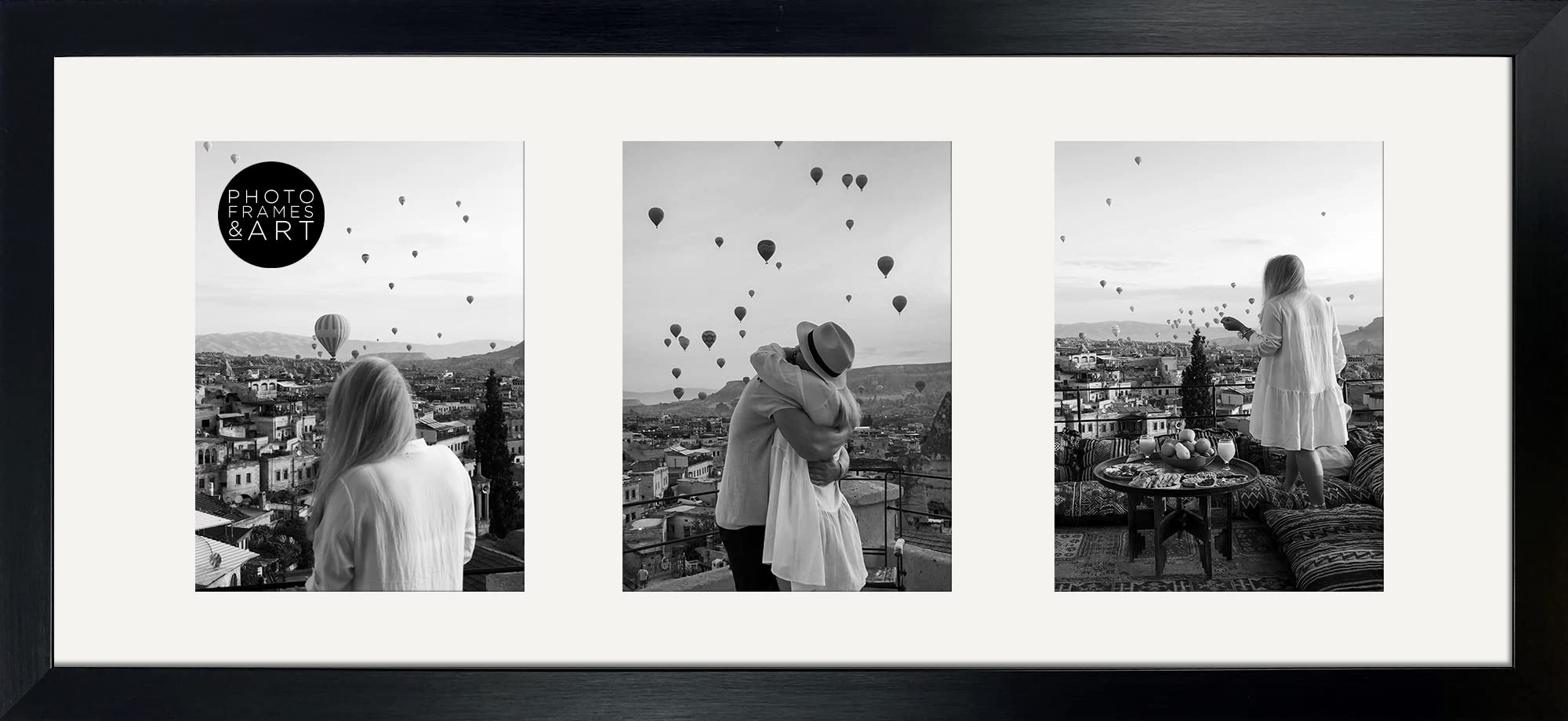 pf+a REAL GLASS Black Multi Frame For 3 6x4 Photos - 16x9 Multi Aperture Frame For 6x4 Photos