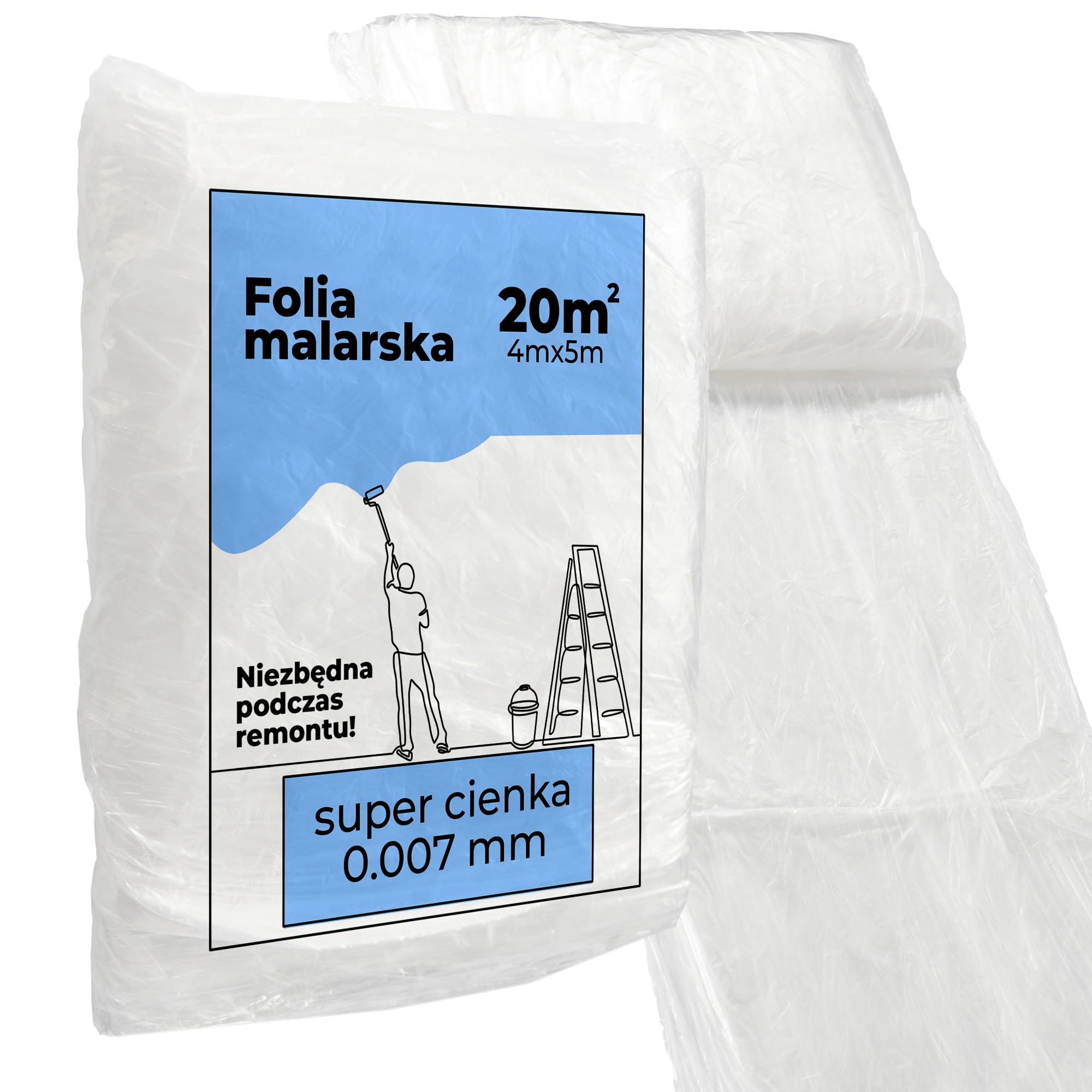 Folia Malarska SUPER Cienka 0.007mm Na Meble, Podłogi, Okna Ochronna Plandeka do Malowania 4x5m Wytrzymała Folia Osłonowa Powierzchni Podczas Malowania i Remontu Folia Ochronna Biała
