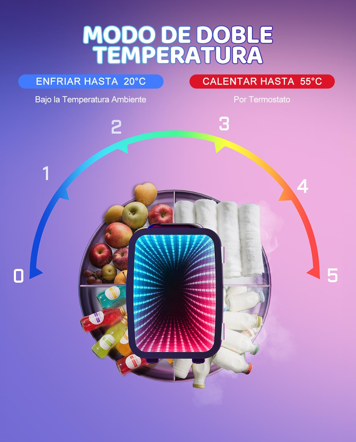 LIGIANT MF01C Mini Nevera, 7 Modos De Luz Incluyendo Marquesina, 4 L / 6 Cans, Función De Nevera Y Calentamiento Silenciosa, Alimentación AC/DC, Nevera Mini Para Sala De Juegos, Dormitorio, Oficina