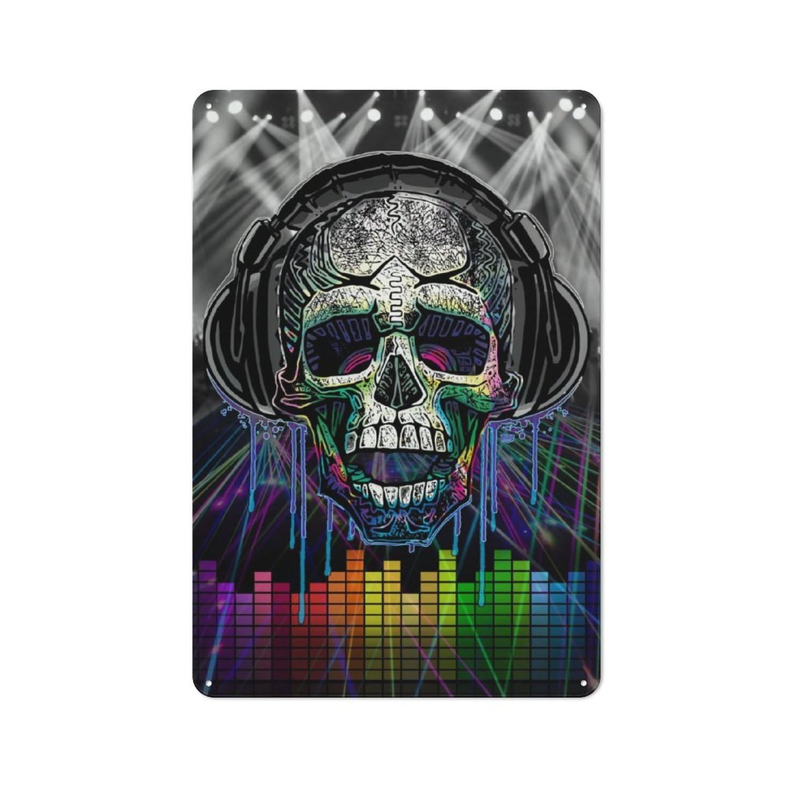 Junmoney Rad Laser Skull Music Show Vintage Printed Metal Sign 30X20cm For Workshop Wall, A Decorative Gift For A Newly Furnished Workshop