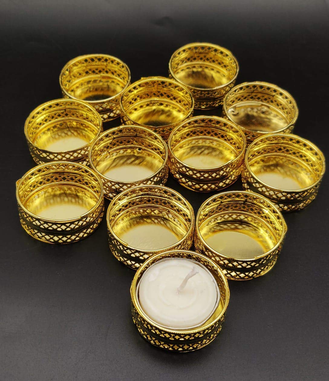 NRSON® Metal Tealight Candle Holder Stands Round for Diwali Decoration,Home Decoration Pooja thali (Set of 6 Candle Holder) 2