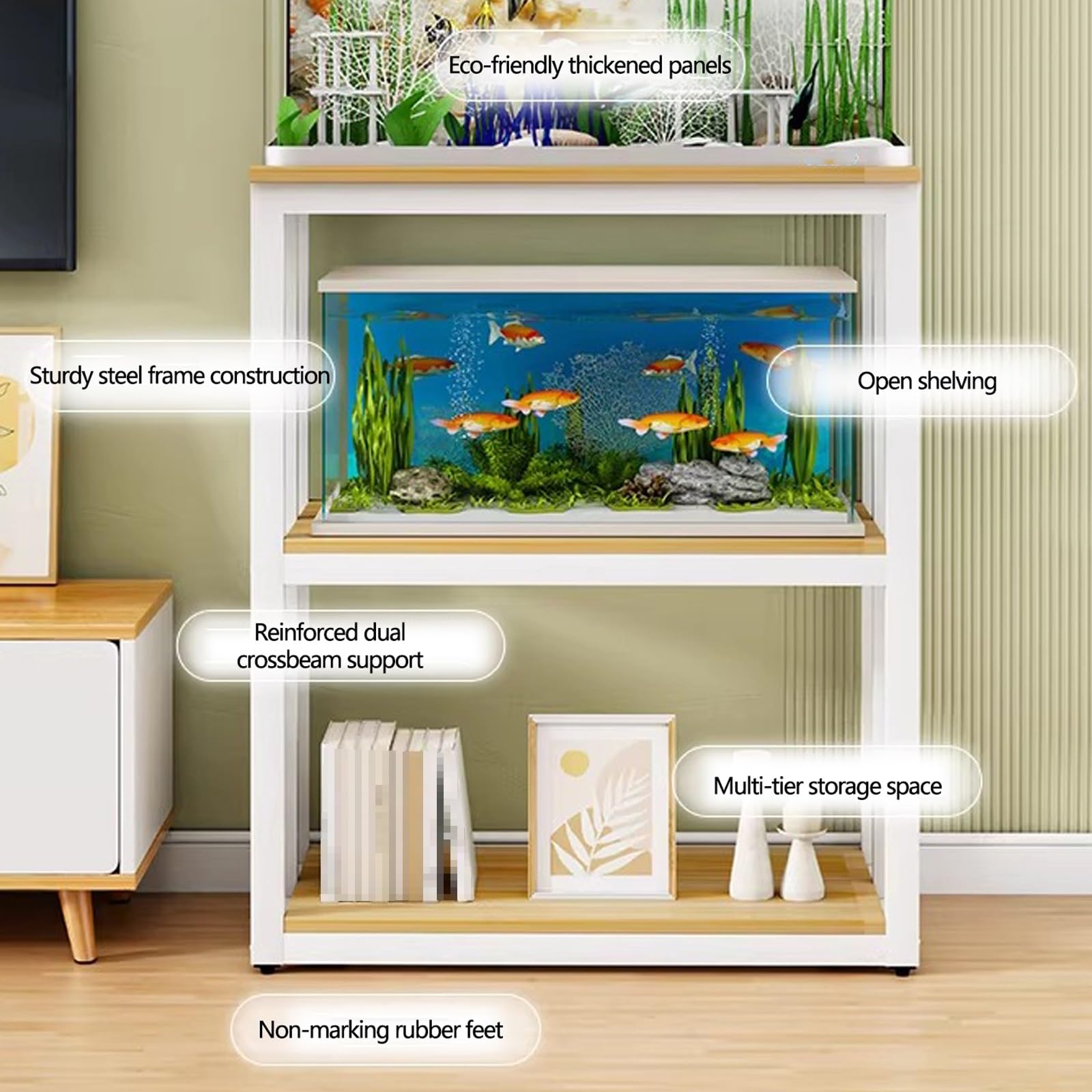 3-poziomowy stojak na akwarium, metalowy stojak do akwarium, z półką do przechowywania, otwartym terrarium i gadami, do domu i biura, stalowa rama, biały (61 x 30 x 120 cm)