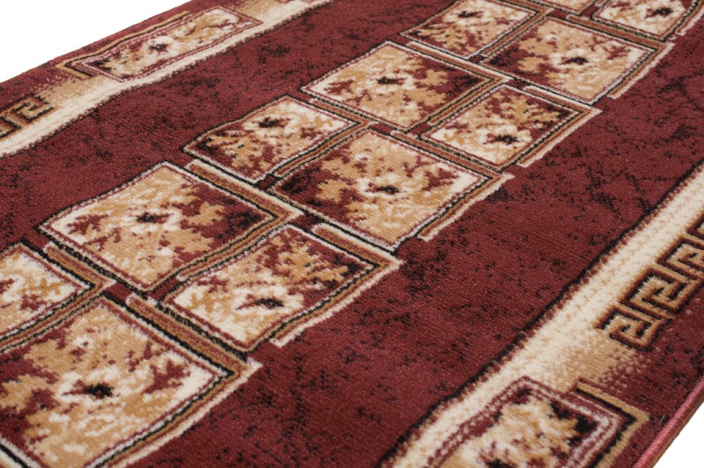 Tapiso Atlas chodnik na korytarz, krótkie runo, dywan do kuchni, salonu, retro, kwiatowy, kwadratowy, wzór w kolorze brązowym, beżowym, Ökotex 120 x 400 cm