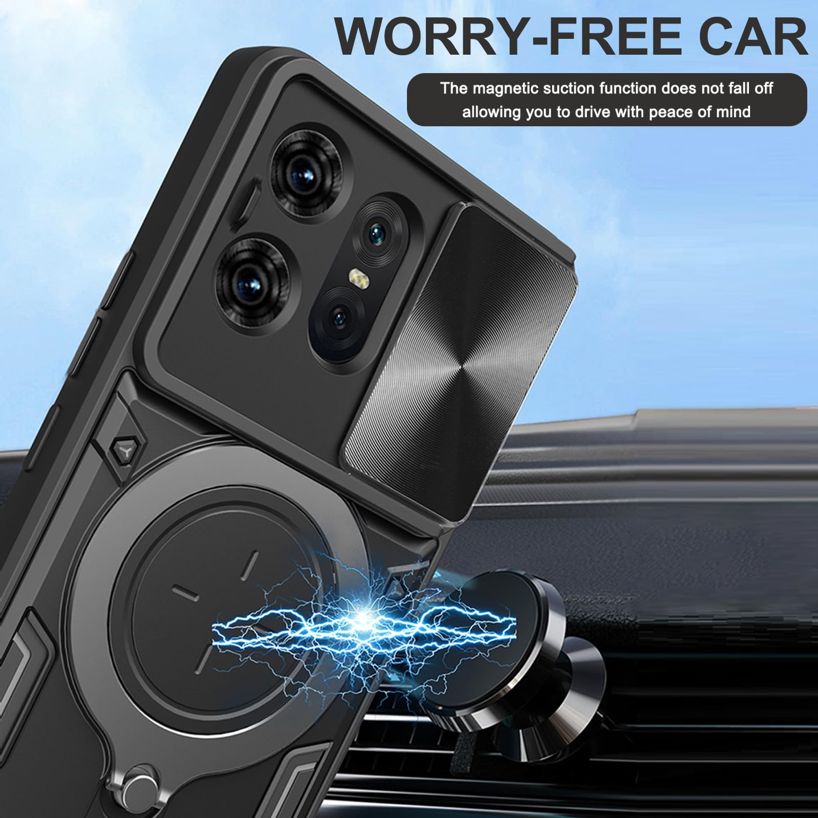 Coque De Protection Pour Motorola Moto Edge 50 Pro - Support Avec Anneau Magnétique Intégré - Couleur Noire - Marque SDTEK