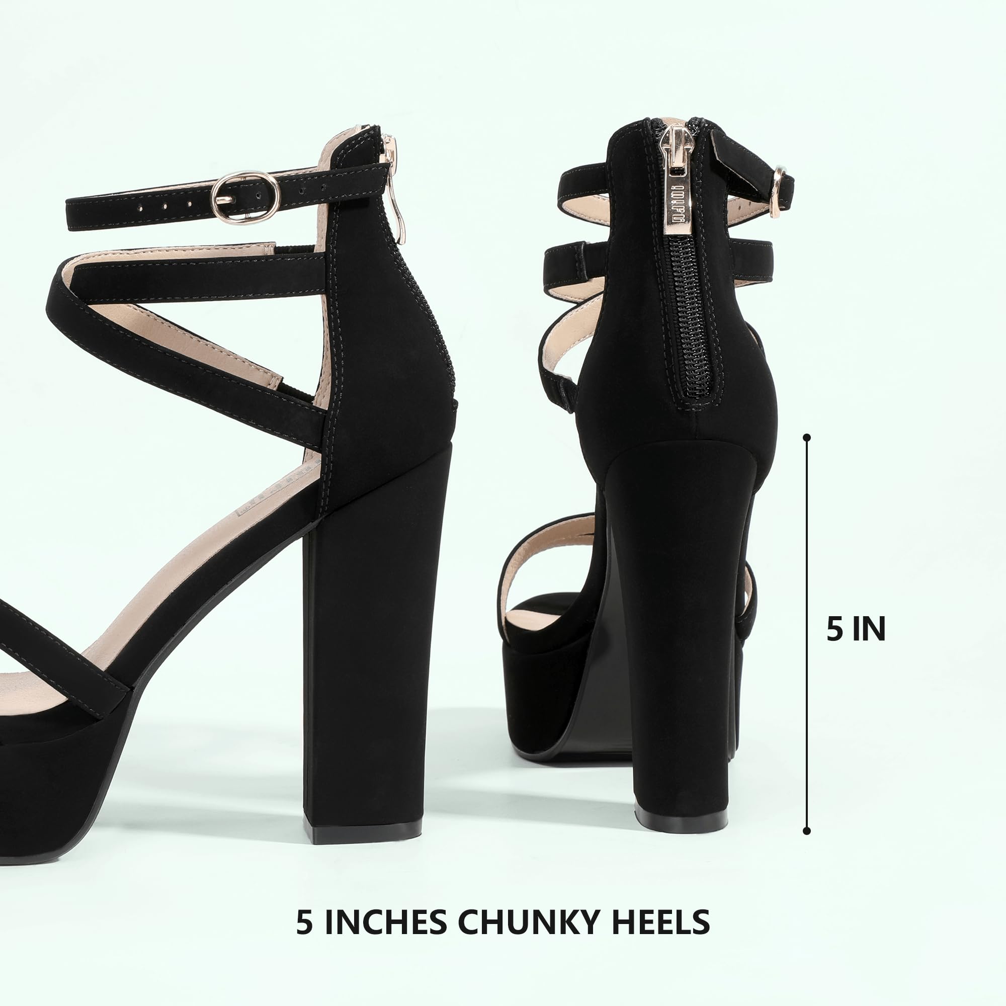 IDIFU Women's Platform Chunky High Heels Dress Sandals Open Toe Ankle Strap Strappy Wedding Bridal Party Dance Shoes For Women Bride