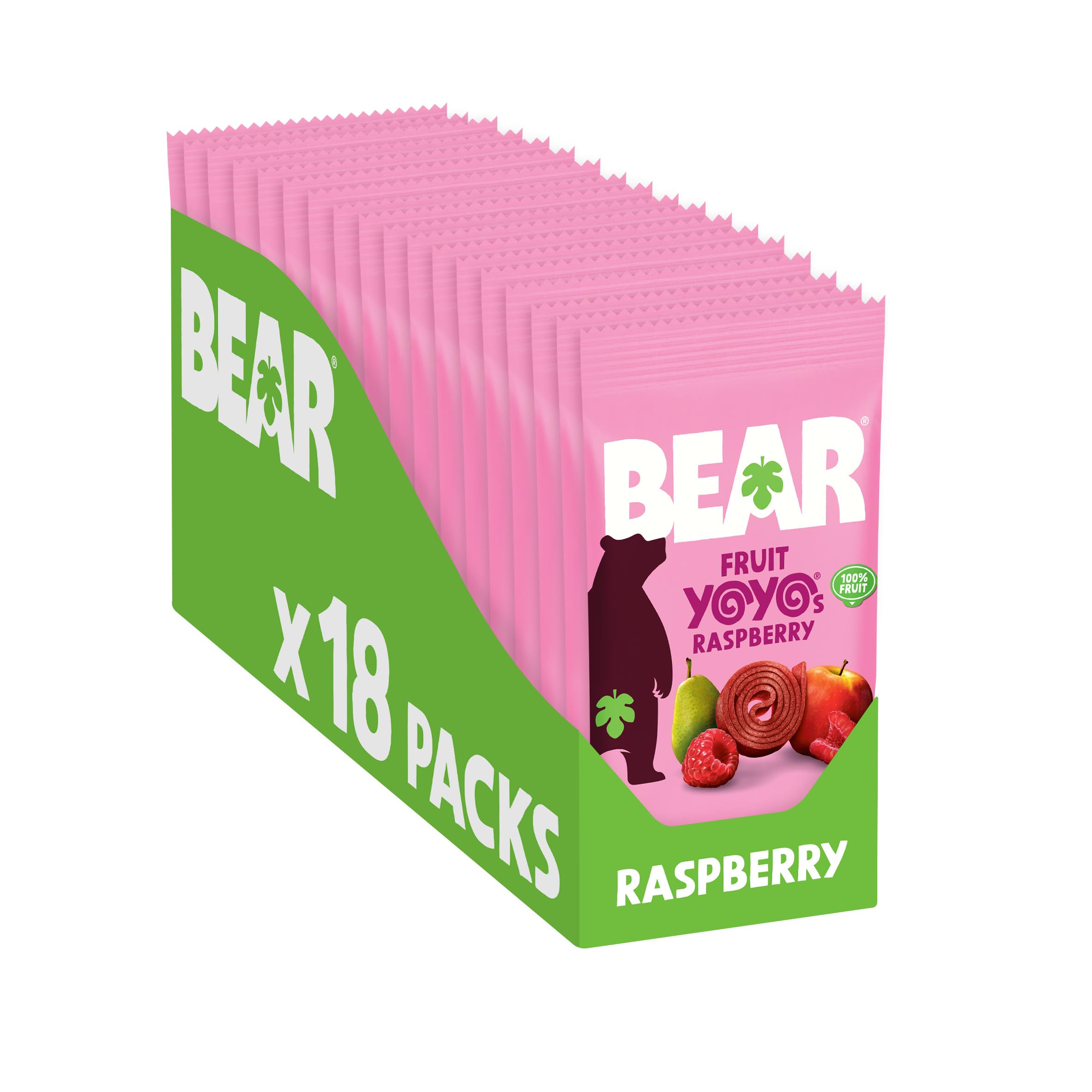 BEAR Raspberry Yoyos - Dried Fruit Rolls - Healthy - Vegan - 20g (18 Packs)