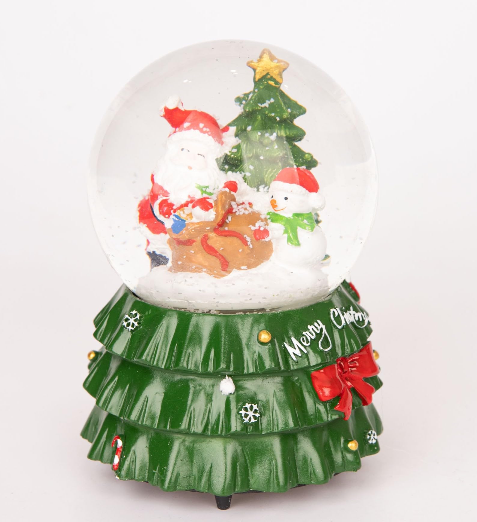 Shatchi Musical Snowglobe Santa And Xmas Tree Scene Christmas Decoration