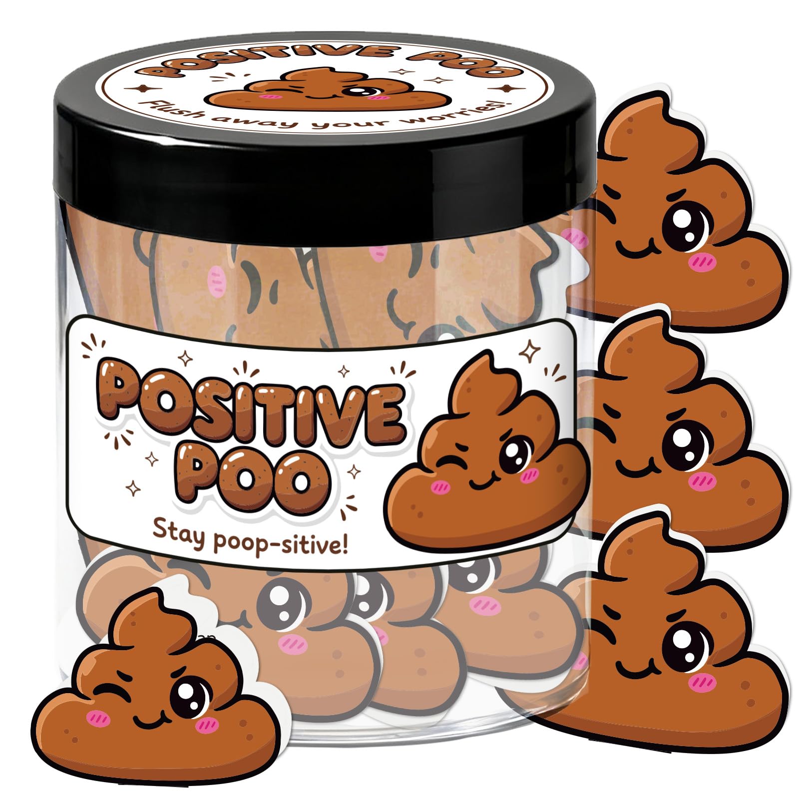 MAYJOYDIY Positive Poo Jar 80 Affirmation Cards for Women Men Positive Emotional Support Jar 7 x 8.5cm Funny Poop Desk Accessories Gift for Family Corwoker Friends Teacher Students
