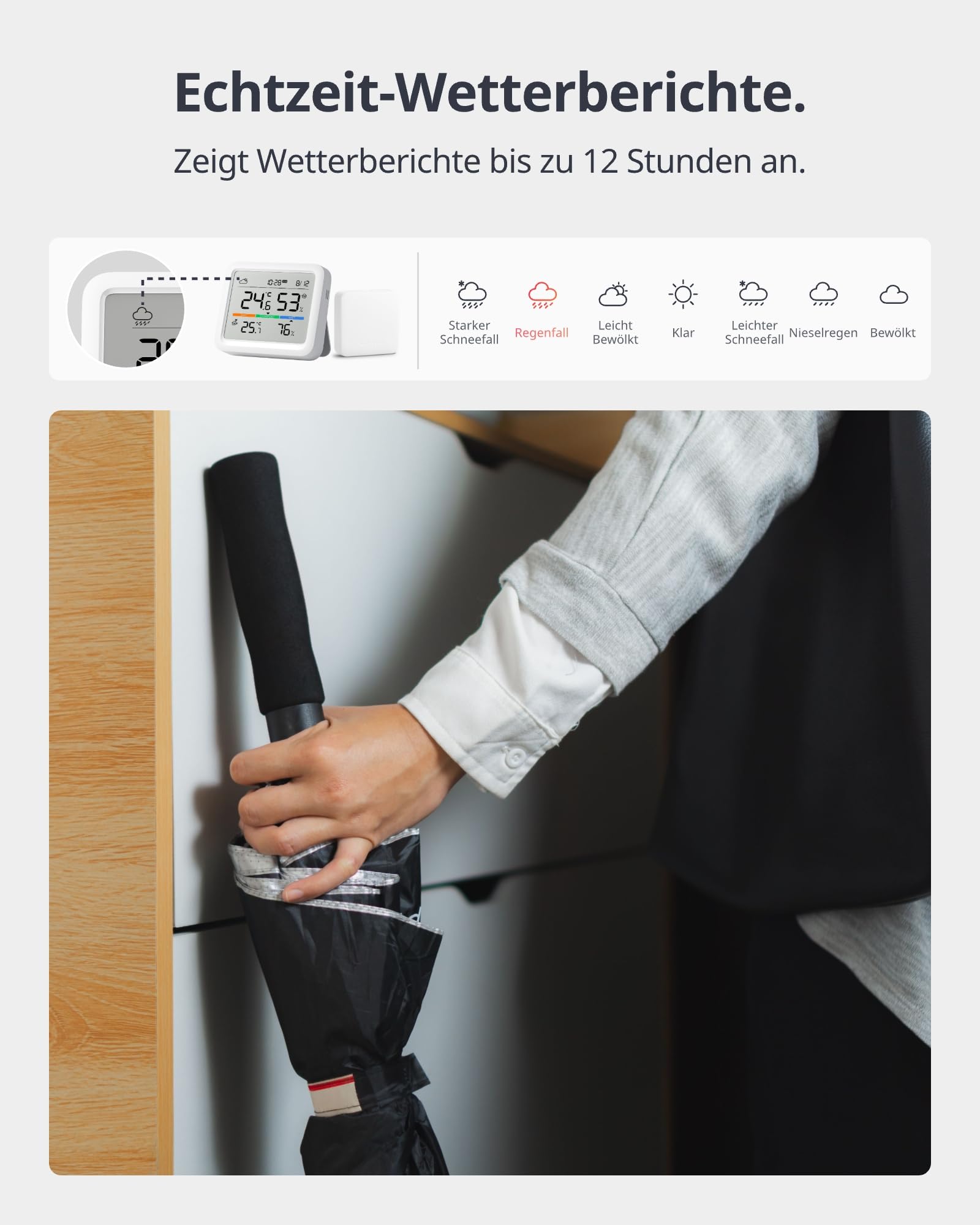 SwitchBot Wlan Wetterstation Funk mit Außensensor, Matter Hygrometer Thermometer Innen, Temperatursensor mit IP65 Außenthermometer und Matter Hub, Kompatibel mit Alexa, Apple Home, Google Home