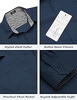 Vista 5 de COOFANDY Camisa de vestir de negocios para hombre, manga larga, ajuste regular, camisa de moda, de algodón, casual, con botones