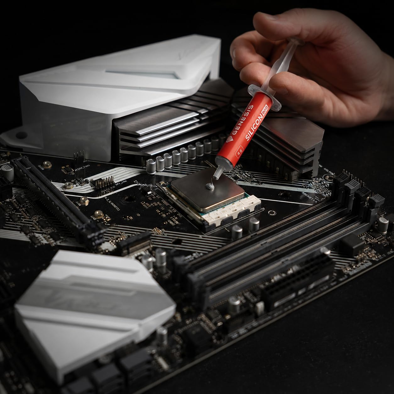 Genesis Silicon 900 pasta termoprzewodząca 4 g, pasta termiczna do CPU GPU PS5 PC, laptopa, 12,8 W/mK, szara pasta chłodząca z aplikatorem i ściereczką do czyszczenia, do procesora, konsoli karty