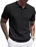 Mens Knit Polo Shirts Short Sleeve Ribbed Textured Polo Shirt Lightweight Casual Golf Shirts Collared T Shirt
