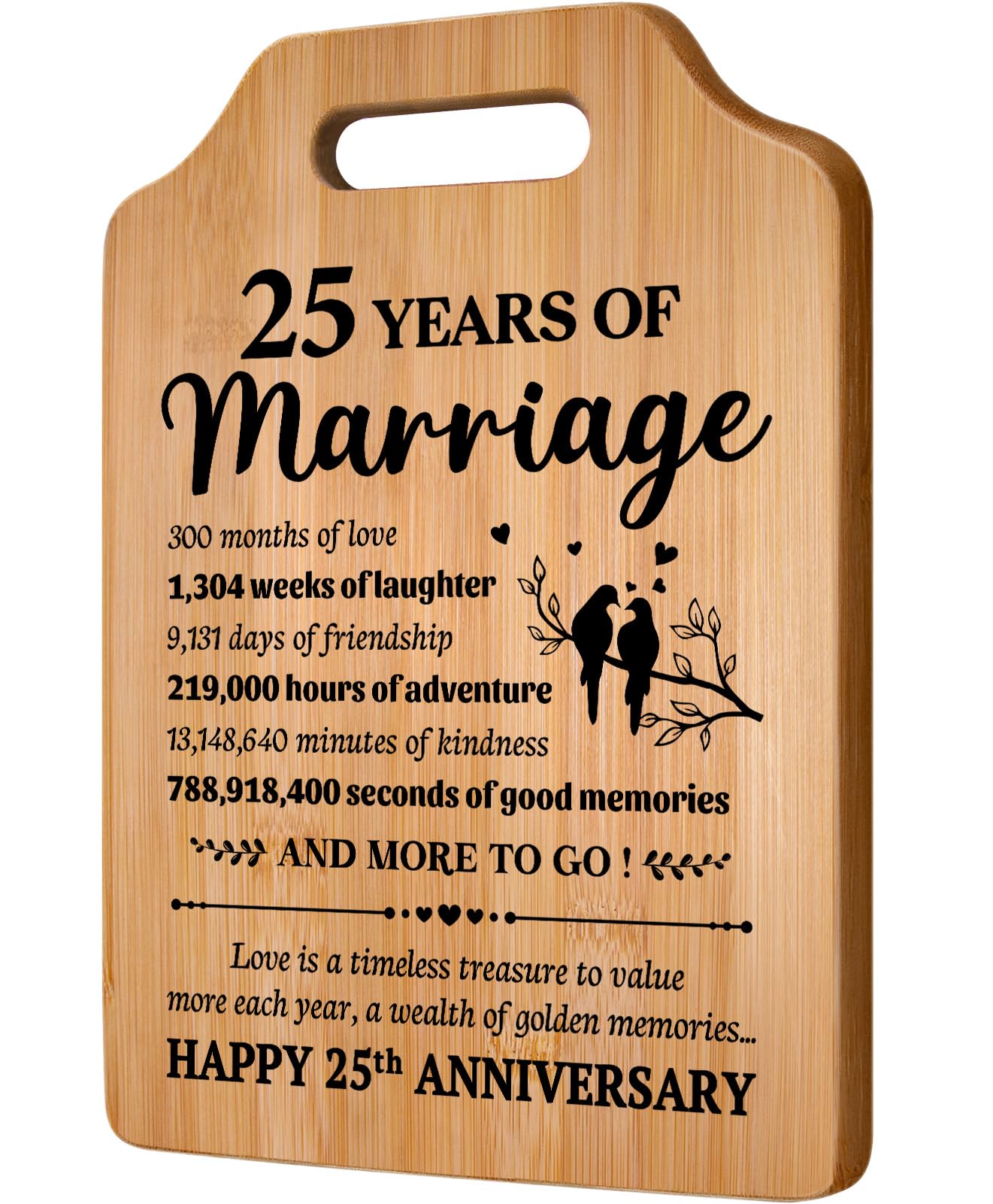 Gleevara 25th Wedding Anniversary Romantic Gifts, Silver Wedding Anniversary Unique Gifts - Handmade Bamboo Cutting Board, 25th Wedding Anniversary Presents for Couples Wife, Husband