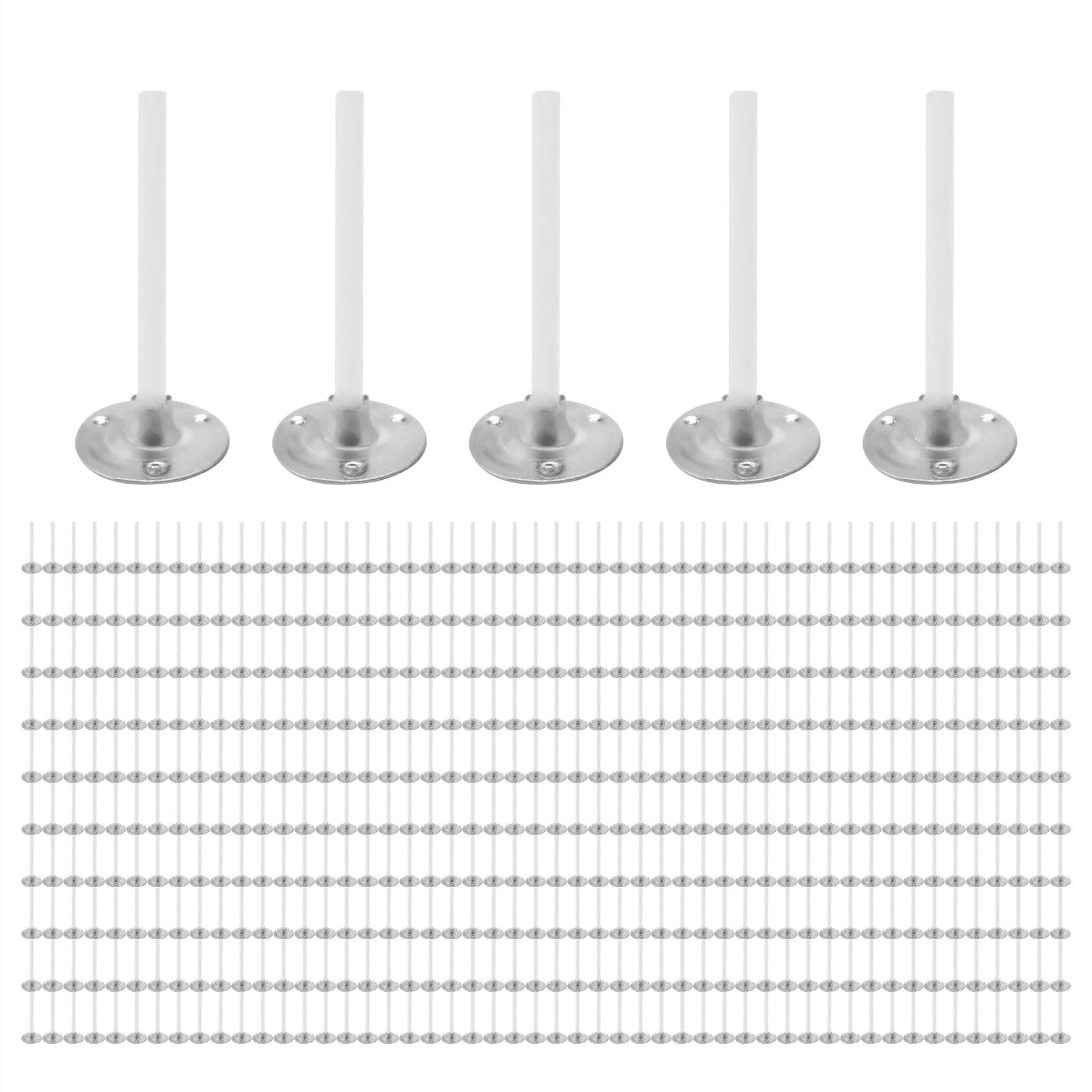 Poggapp White&Silver 500Pcs Candle Wicks 1 Inch Low Smoke Candle Wick With Metal Tabs Tea Light Wicks For Candle Making