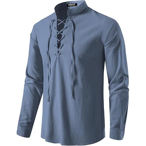 JEMITOP Men's Pure Cotton Renaissance Lace Up Shirt