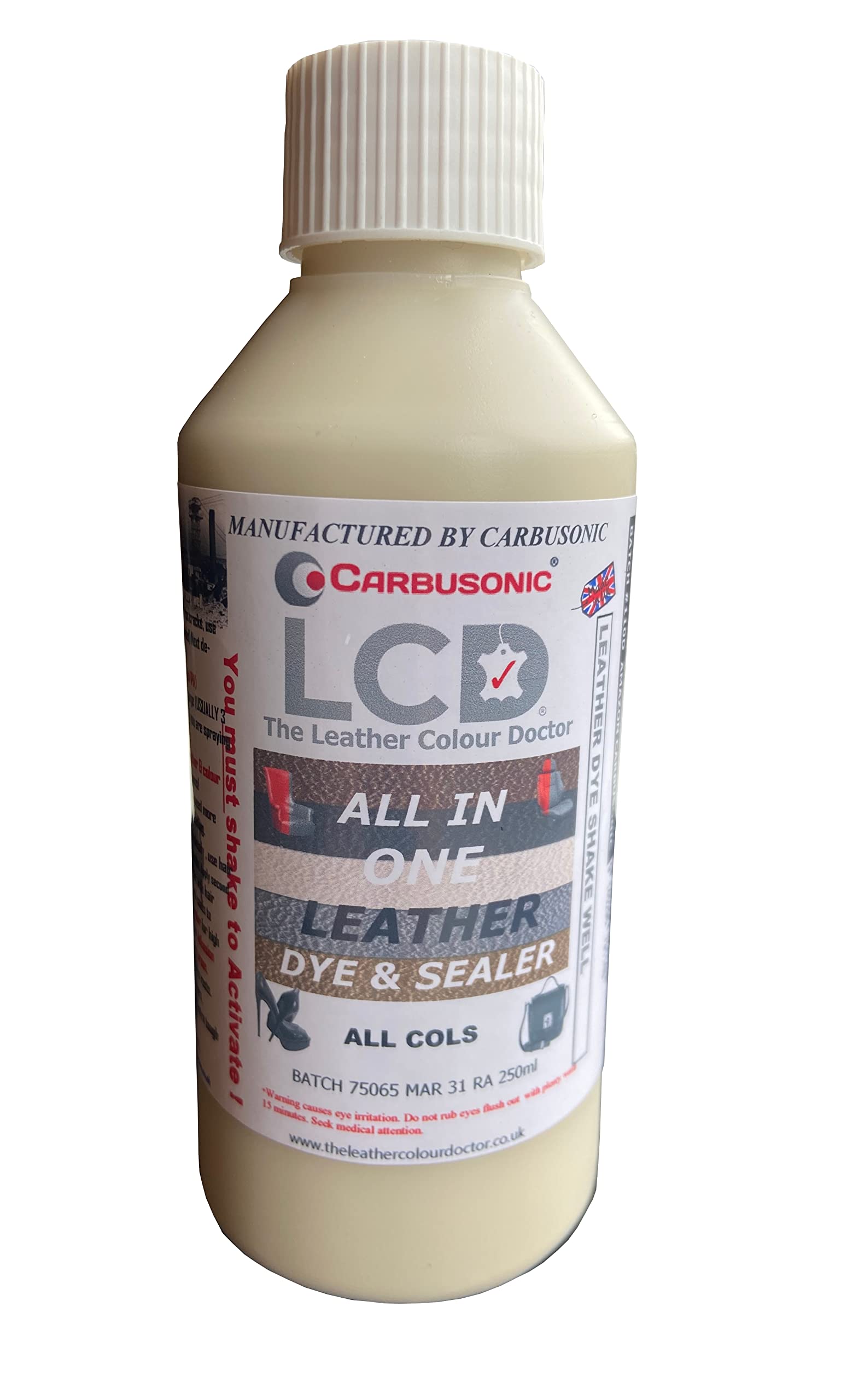 Carbusonic All in one Leather dye and sealant, Interior Leather Paint for Car Seats, Sofas, Arm Chairs, Shoes, Handbags & More. (Light Cream, 500 ml)