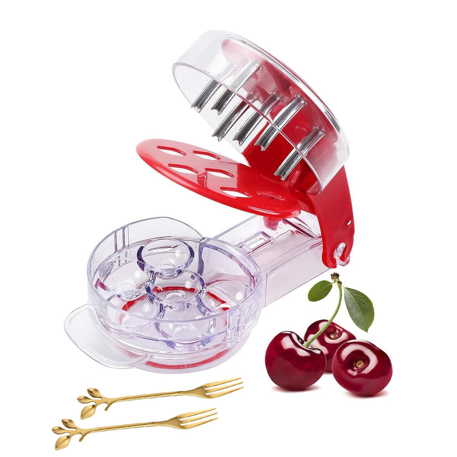 Cherry Pitter, Cherry Pitting Tool Stainless Steel Cherry Pit Tool with 6 Groove Cherries Stoner Remover, Fruit Pit Remover with Space-Saving Lock & Splatter Shield Protects Cherry