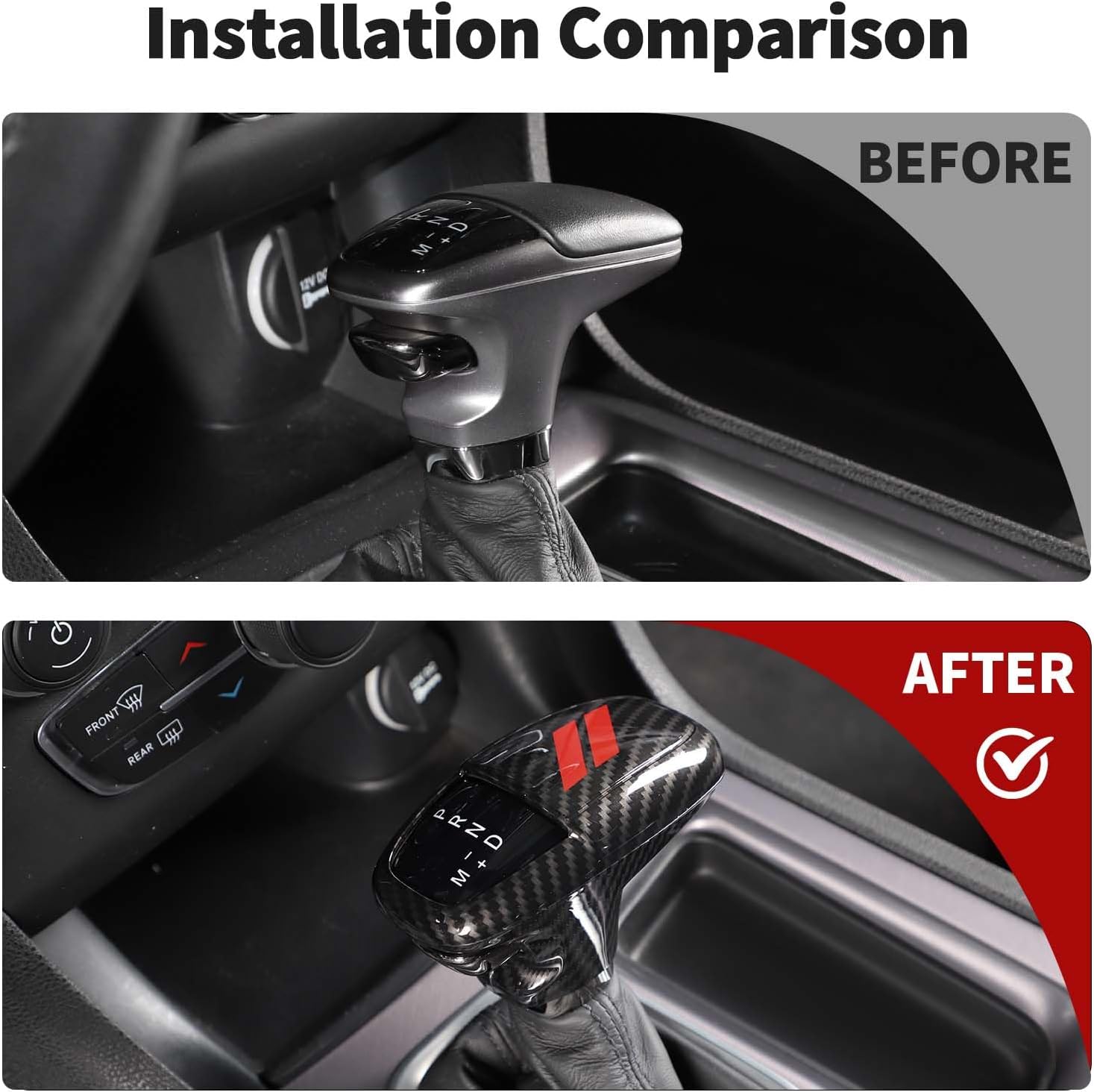 JWWY Gear Shift Shifter Knobs Gear Selector Gear Lever Gearstick Knob Cover Trim for 2015-2026+ Dodge Challenger Charger 2018-2026+ Durango Interior Accessories Red Carbon Fiber 3pcs