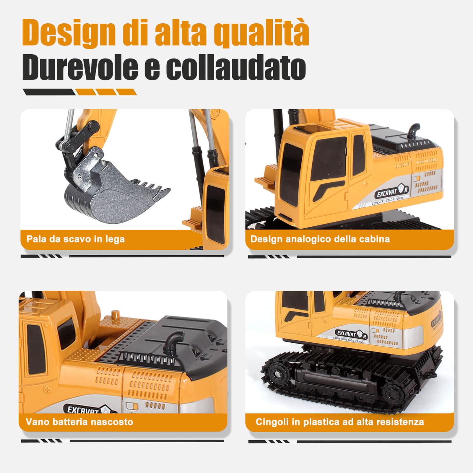 Jiakora Escavatore Telecomandato per Bambini, Escavatori Radiocomandato con Spalletta in Metallo, Escavatore giocattoli per Ragazzi con luci e Suoni, Sand Digger Regali per Bambini dai 4-8 Anni