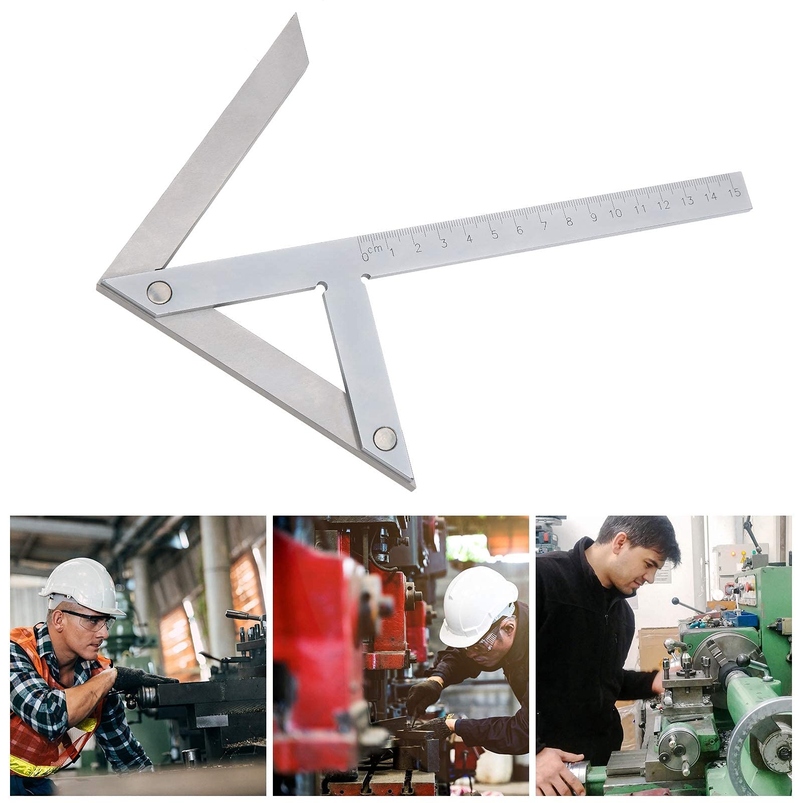 Zentrierwinkel-Messlineal, Verdicktes Design, Edelstahl, 15 cm Länge, Robustes Design, Für 45°-90°-Winkel und Kreismittenmarkierung