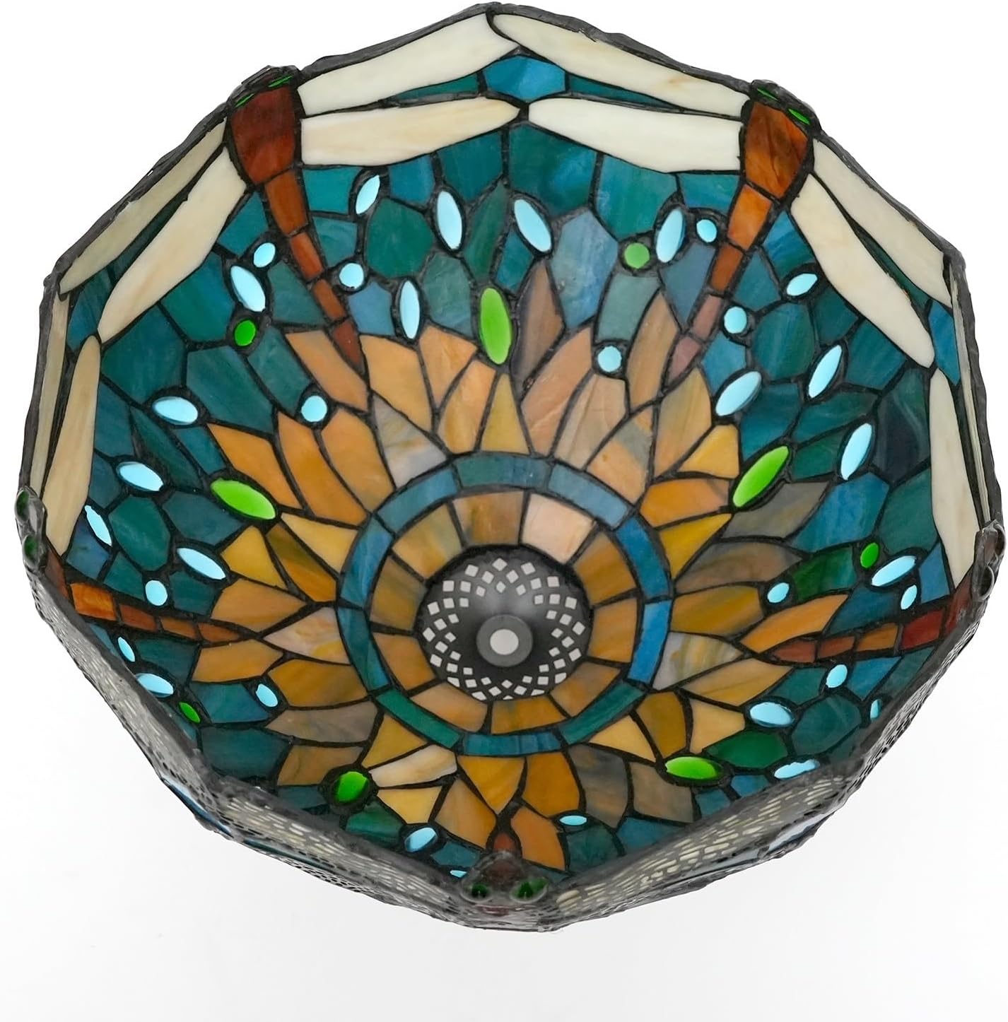 Tiffany Style Lamp Shade 12 Inch Stained Glass Lampshade Replacement Green Yellow Dragonfly Ceiling Light Shade for Table Lamps Pendant Light Floor Lamp Handcrafted Vintage Home Deco