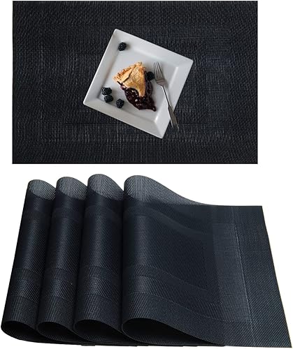 Miniatura 35 de Manteles individuales de vinilo de plástico, lavables, resistentes al calor, duraderos, de PVC, antideslizantes, tejidos, para cocina, comedor Azul