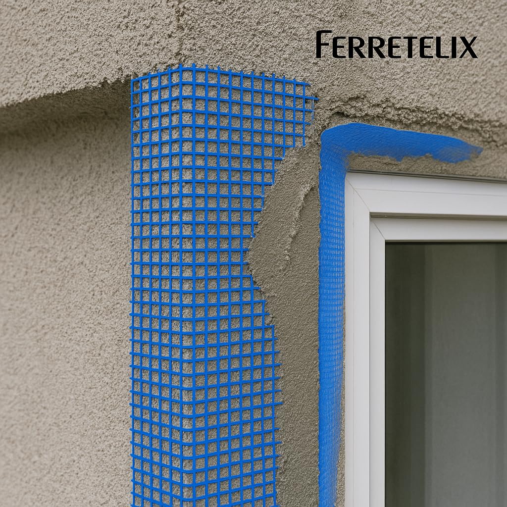 Ferretelix® Malla Fibra de Vidrio para Revocos y Mortero Azul – Rollo 1 m x 50 m – Luz 10x10 mm – Refuerzo para Construcción