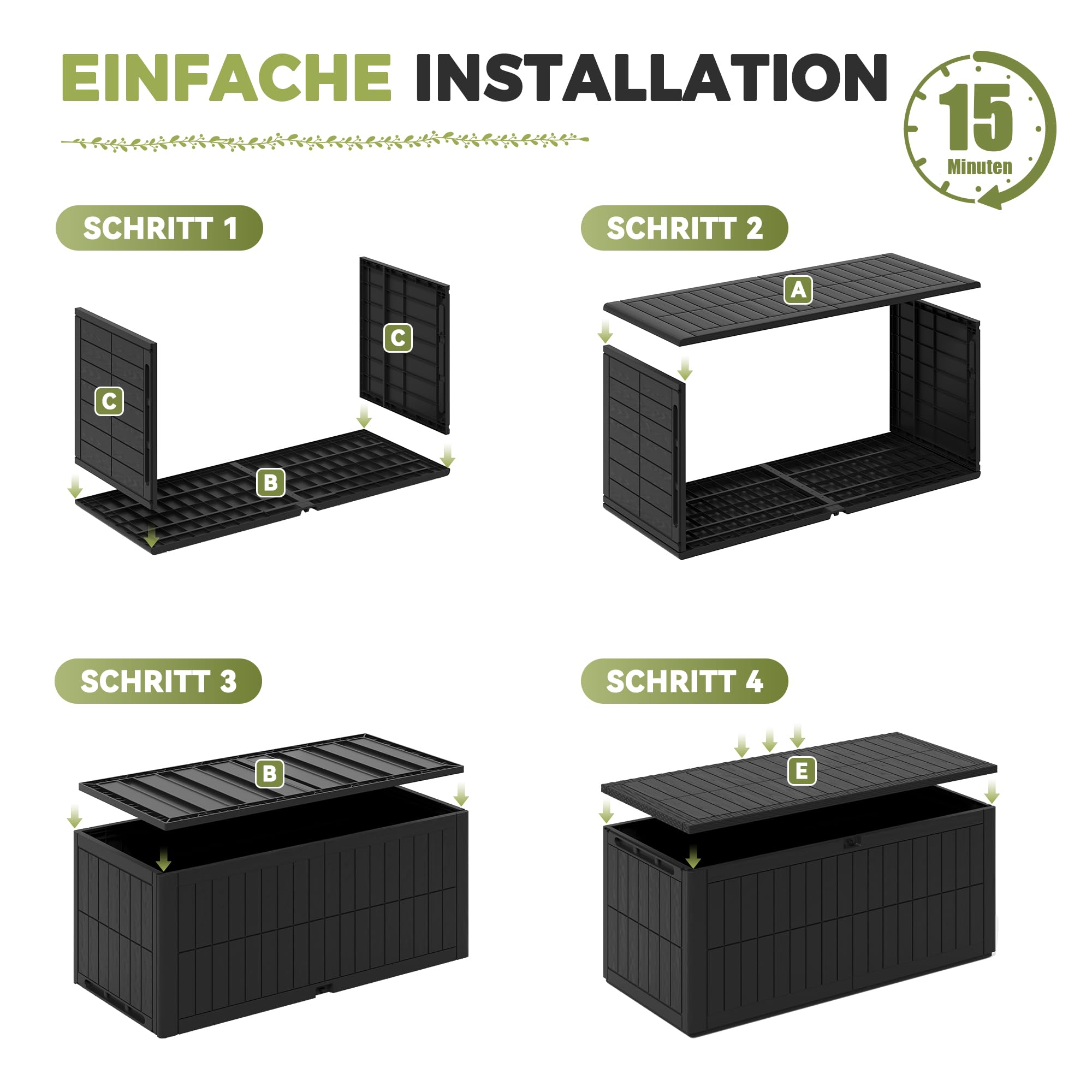 UDPATIO Gartenbox Wasserdicht 680 L, Vielseitige Auflagenbox Wasserdicht mit Gasdruckfeder & Griffen, Kunststoff Kissenbox Outdoor, Wetterfeste Gartentruhe für Gartenwerkzeuge & Poolzubehör, Anthrazit