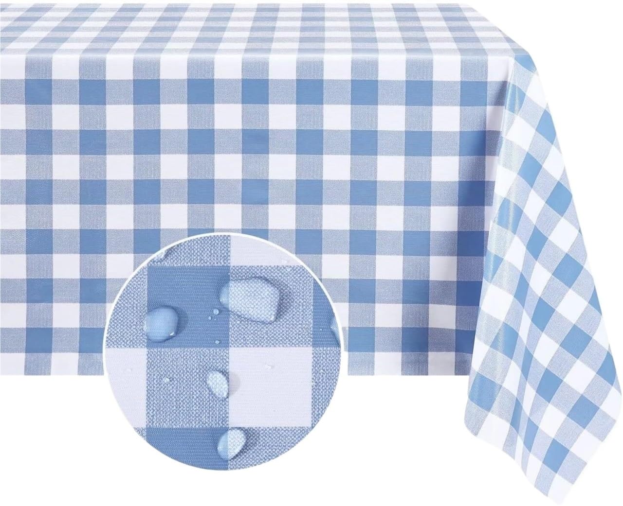 ZNJAMN 1pcs Light Blue Buffalo Plaid Rectangle Waterproof Tablecloth Table for Party,Picnic(140x180cm)