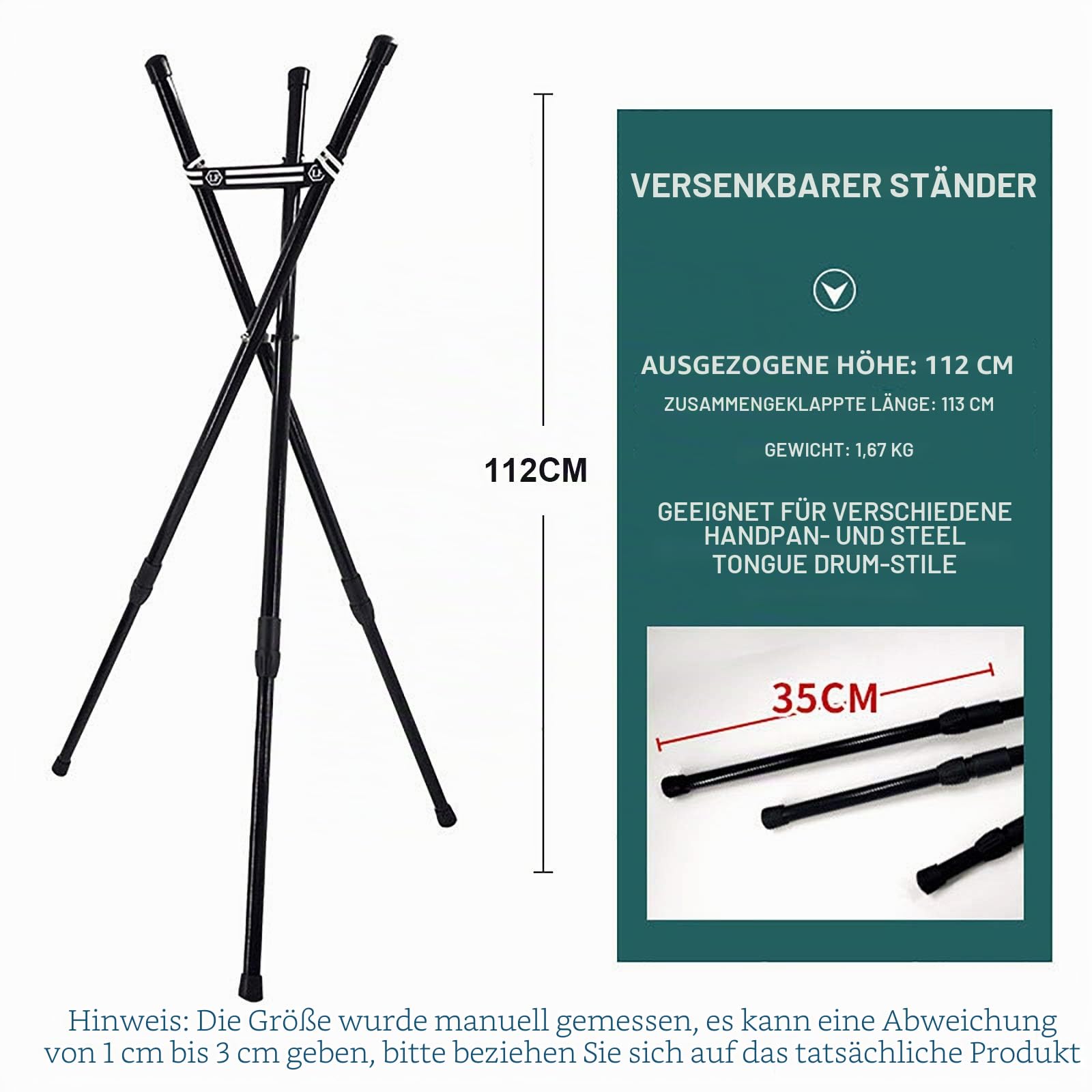 Einziehbarer Stahlzungen-Trommel- und Handpan-Ständer, eiserne Stativkonstruktionstrommelhalterung, ideal für 10 bis 22-Zoll-Schlaginstrumente (Size : Retractable)