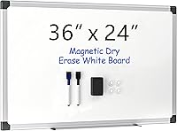 VUSIGN 36x24 Magnetic Dry Erase Whiteboard for Wall - Aluminum Frame, Includes Markers, Eraser & Magnets for Office, Home, Classroom
