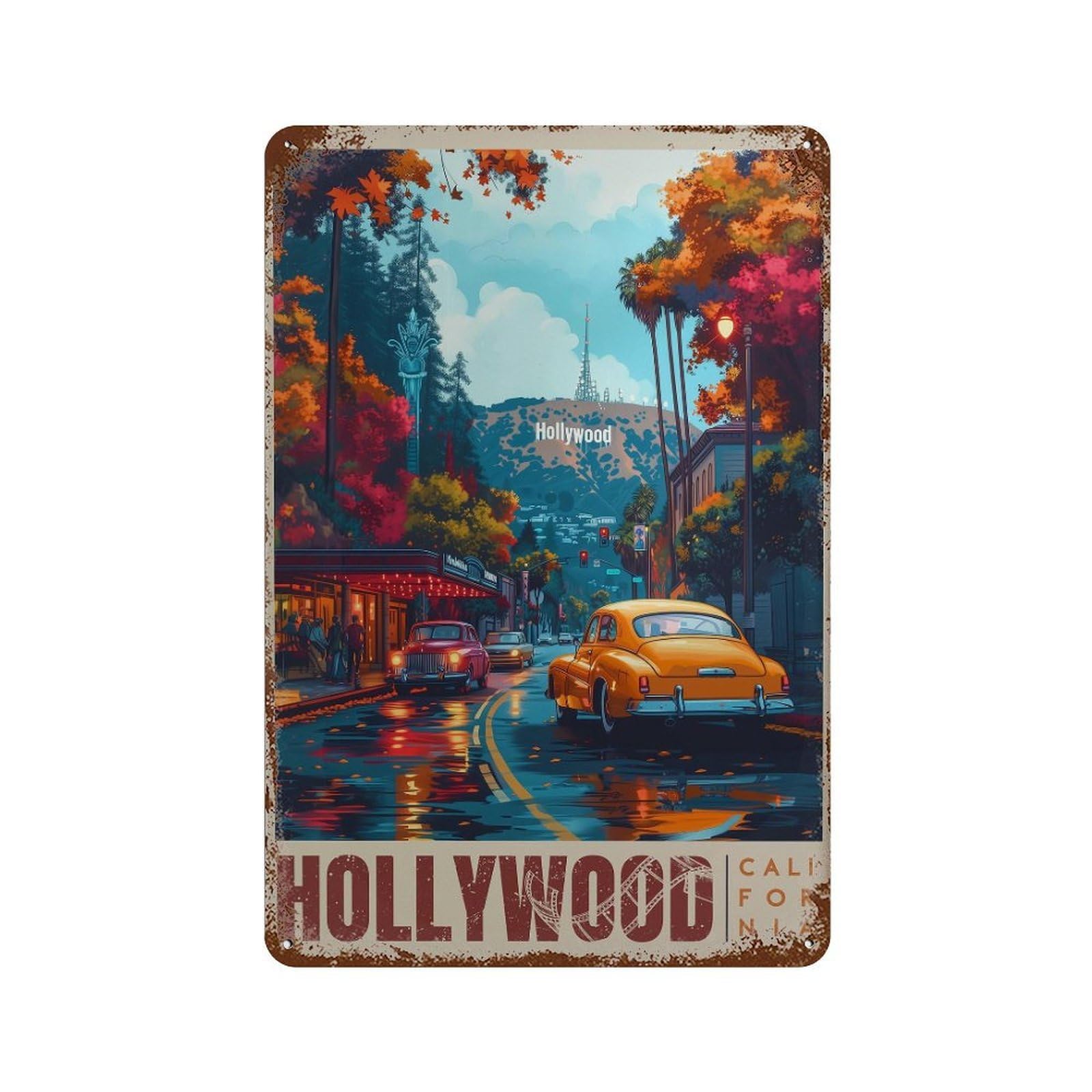 xiaoxiaoshen Hollywood Vintage Classic Cars And Sunset Scene Wall Decor Art Metal Tin Poster Modern Home Decor Art Home Bar Shop Decorations Vintage Sign 30x20cm