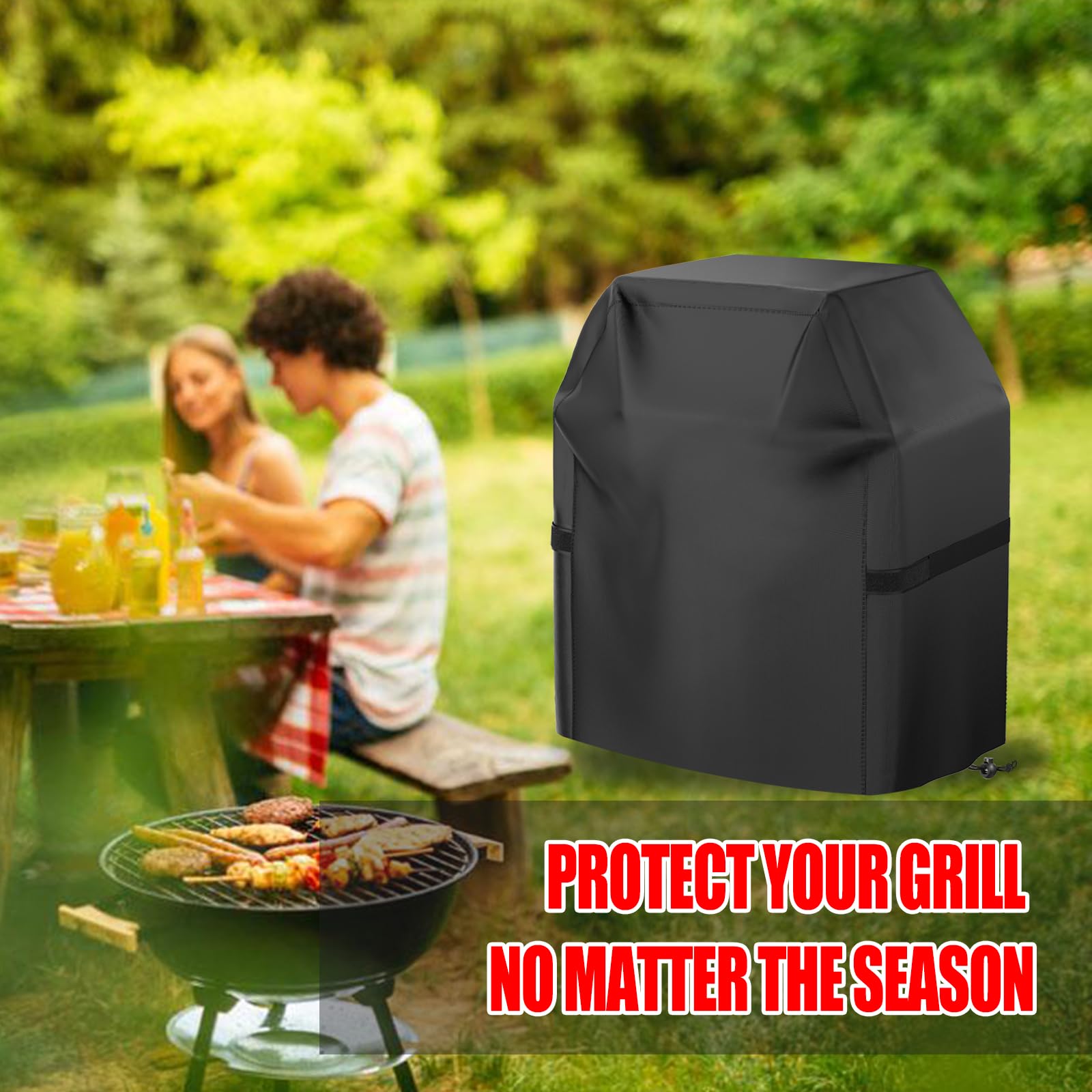 Pokrowiec na grilla, mały pokrowiec na grill gazowy 101 cm, wodoodporny, odporny na warunki atmosferyczne, promieniowanie UV i blaknięcie, pokrowiec na grilla z haczykiem i pętelką, czarny