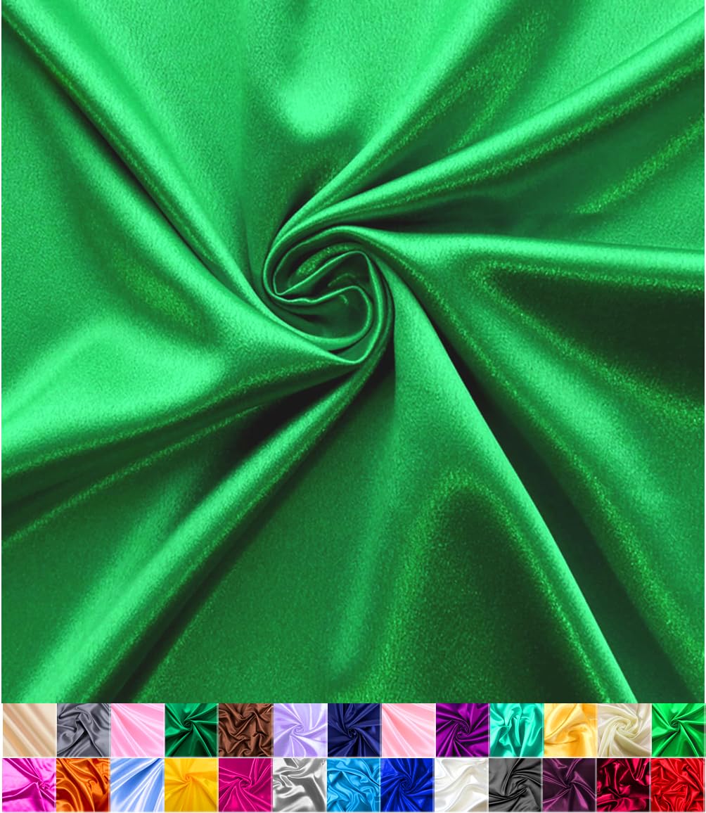 Satin Fabric | Decoration & Sewing | Shiny & Luxury | 60" Wide Roll | Metallic Shiny | Upholstery, Lining, Drapery, DIY Crafts (Kelly Green, 15 Yard)