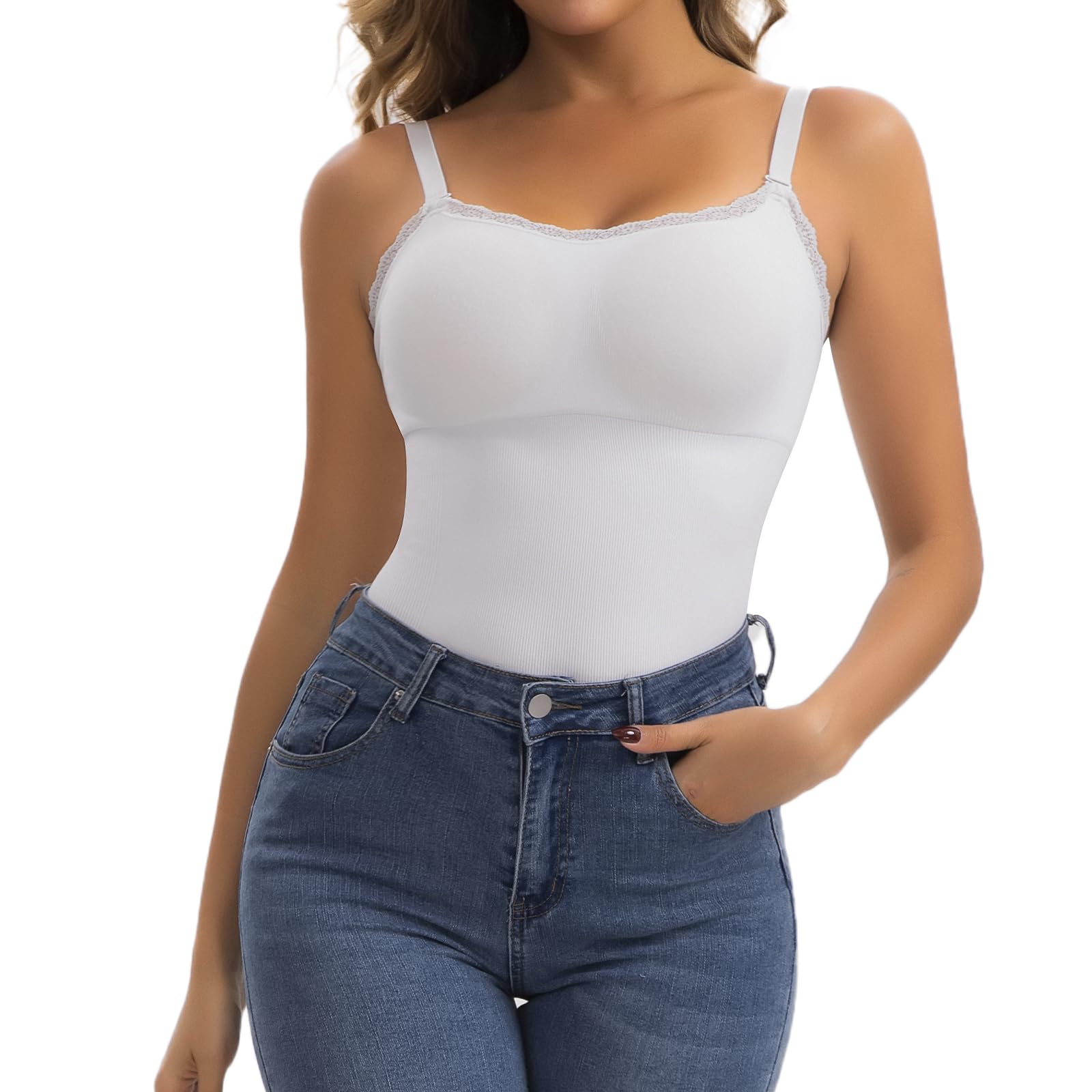 Joyshaper Damen BH Unterhemd mit Spitze Shapewear Hemden Bauchweg Gepolsterte Trägertop Nahtlos Body Shaper Kompression Tank Top