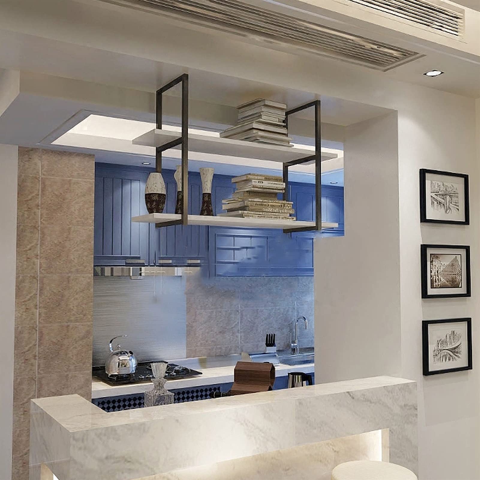ZDW Scaffale a Soffitto Supporto per Fiori da Soffitto Industriale, Scaffali Sospesi a 2 Livelli per Esposizione, Conservazione e Arredamento, Scaffale per Cucina Bar Ristorante/60 * 30 * 80Cm
