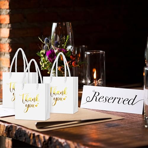 Miniatura 5 de Honoson 60 mini bolsas de regalo con asa a granel de 4 x 2.75 x 4.5 pulgadas, pequeña bolsa de papel de agradecimiento para Halloween, boda,