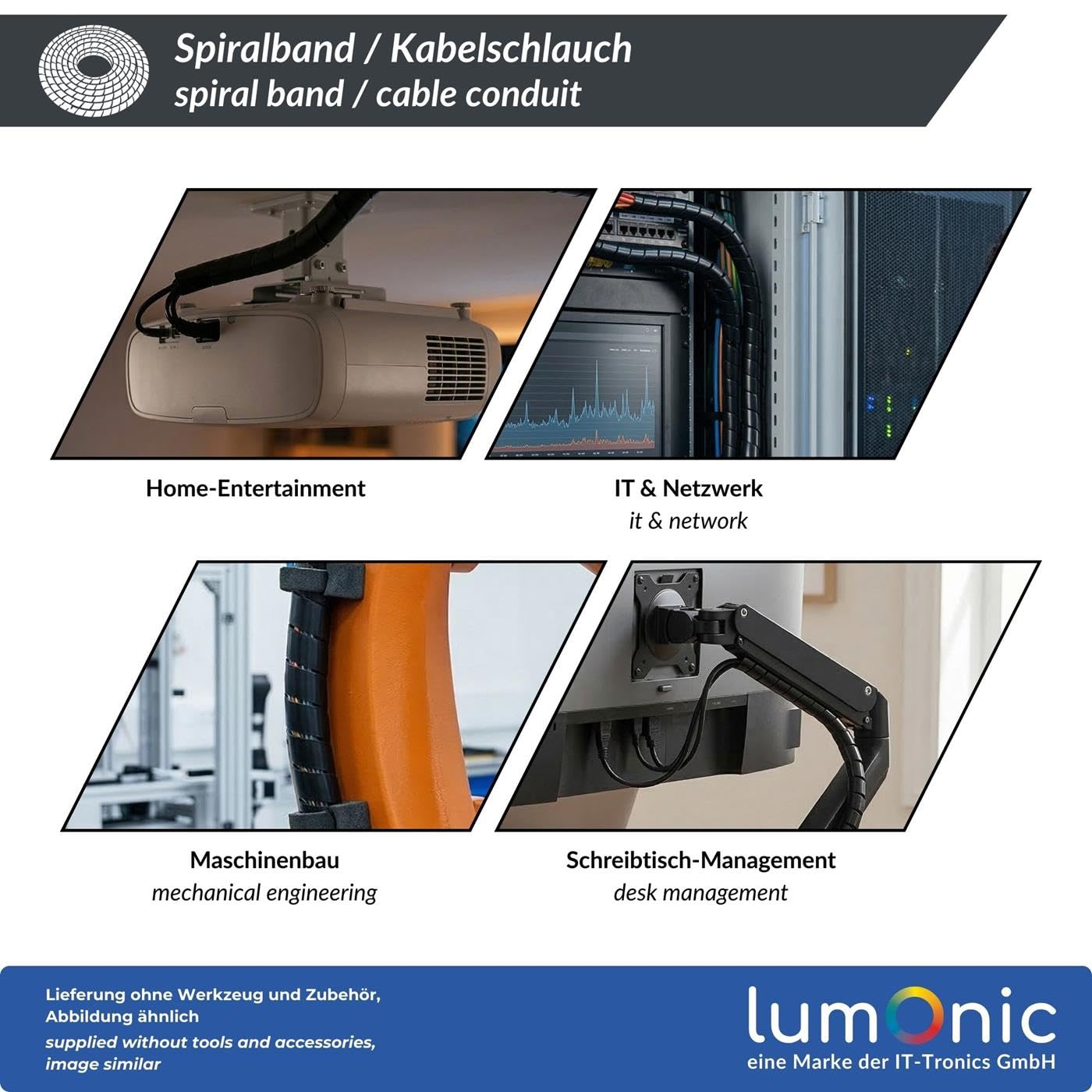 Lumonic guaina per cavi a spirale nero 5m I Banda a spirale da 4mm per cavi con diametro da 1,5 a 10mm I Protezione per guaine flessibili per uso privato e industriale