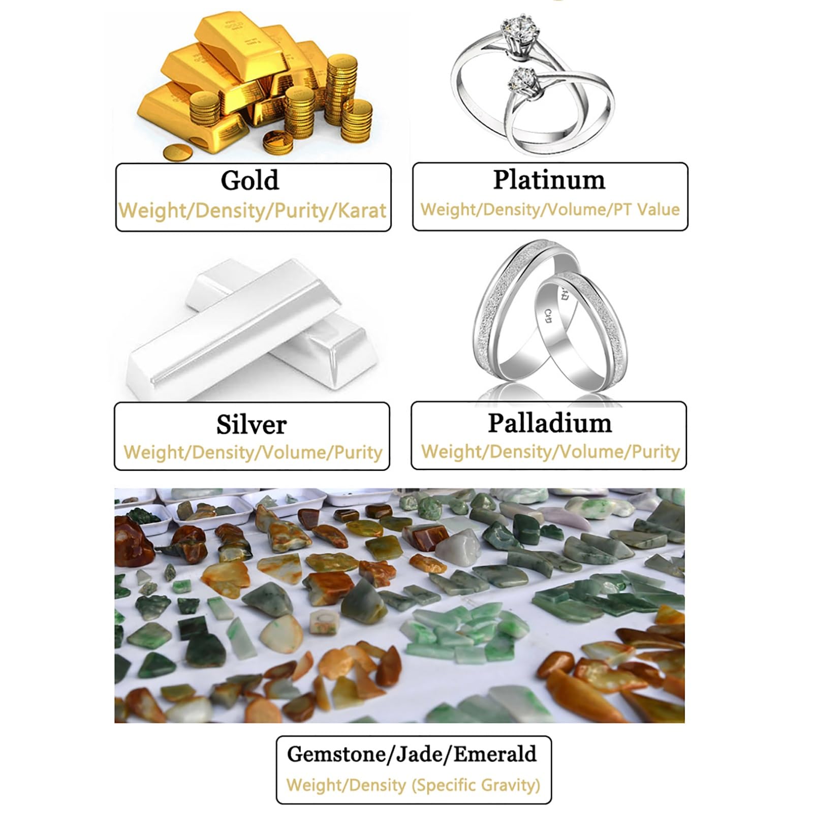 Probador de densidad de metales preciosos, medidor de pureza preciso para lingotes de oro y plata, detector de quilates para verificación de autenticidad