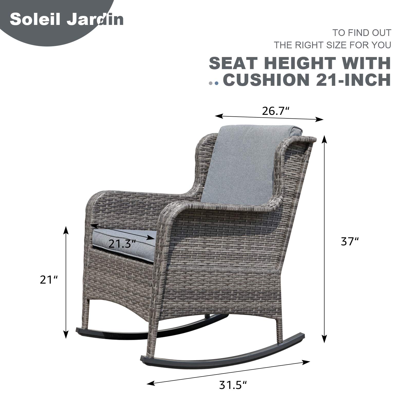 Soleil Jardin Outdoor Resin Wicker Rocking Chair with Cushions, Patio