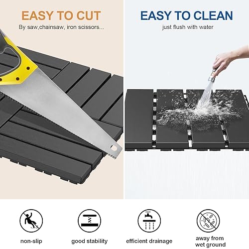 Miniatura 10 de Goovilla Azulejos de plástico entrelazados de 27 pies cuadrados, 27 piezas impermeables para patio y balcón, azulejos entrelazados para exteriores